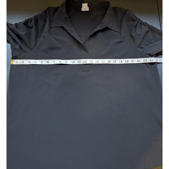 Chico's Zenergy Polo Popover Top Black Ruched Sleeve UPF 50+ Casual US 16/18 - Picture 3 of 9
